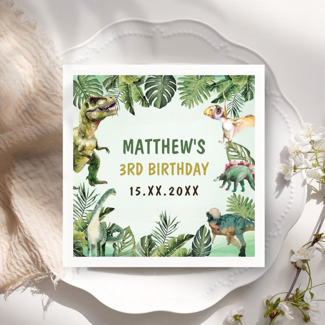 Serviette En Papier Dinosaur Boy 3e fête d'anniversaire (Créateur téléchargé)