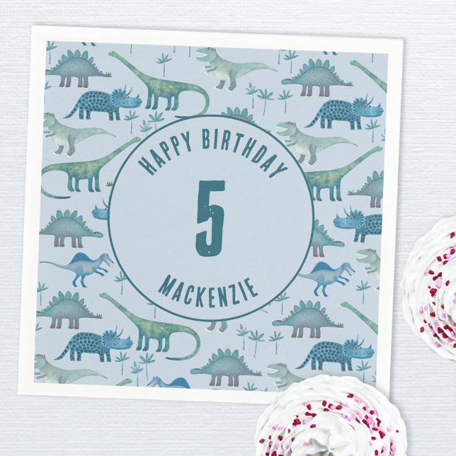 Serviette En Papier Dinosaur Boy Anniversaire de enfant Party Blue (Dinosaur personalized kids party paper napkin)