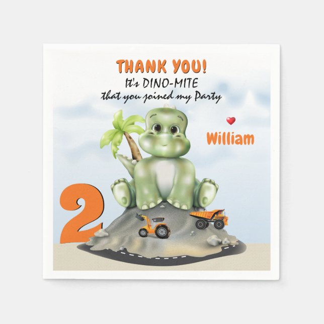 Serviette En Papier Dinosaur Construction Boy Anniversaire (Devant)