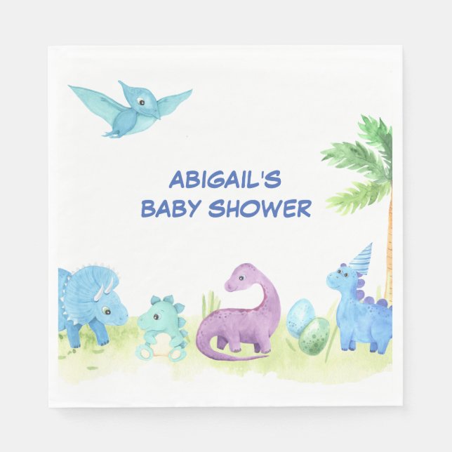 Serviette En Papier Dinosaur Cute Watercolor Baby shower Party (Devant)