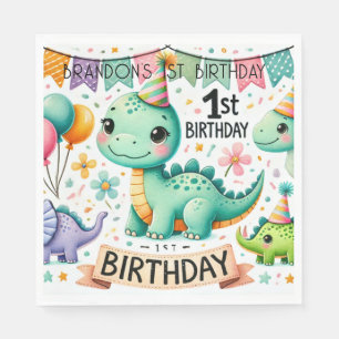 Serviette En Papier Dinosaur Dino 1ère fête d'anniversaire
