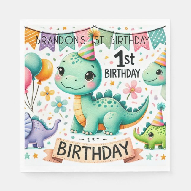 Serviette En Papier Dinosaur Dino 1ère fête d'anniversaire (Devant)