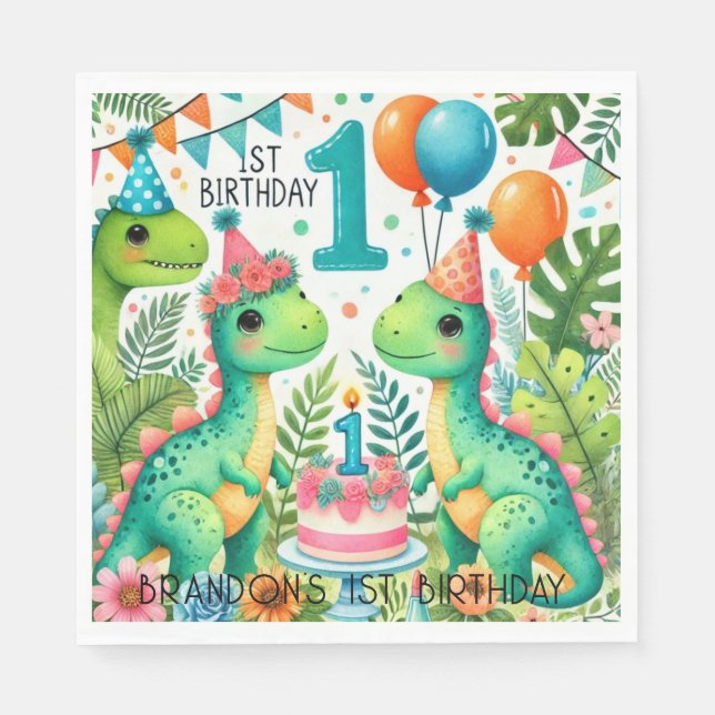 Serviette En Papier Dinosaur Dino 1ère fête d'anniversaire (Devant)