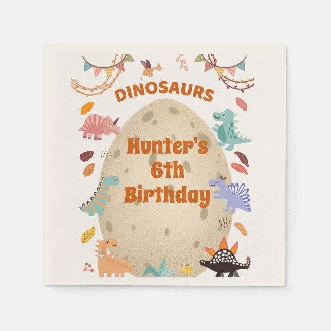 Serviette En Papier Dinosaur fête d'anniversaire avec l'oeuf géant Din (Devant)