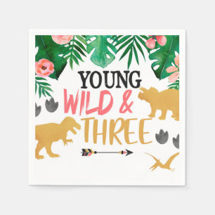 Serviette En Papier Dinosaur Jeune Wild Trois Naples d'anniversaire