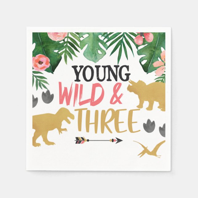 Serviette En Papier Dinosaur Jeune Wild Trois Naples d'anniversaire tr (Devant)