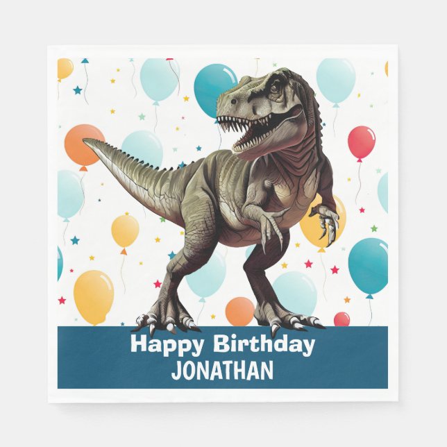 Serviette En Papier Dinosaur Joyeux Anniversaire Bleu (Devant)