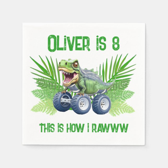 Serviette En Papier Dinosaur monstre camion anniversaire personnalisé (Devant)