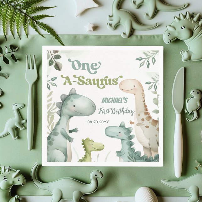 Serviette En Papier Dinosaur One-A-Saurus Garçon 1er anniversaire (Créateur téléchargé)