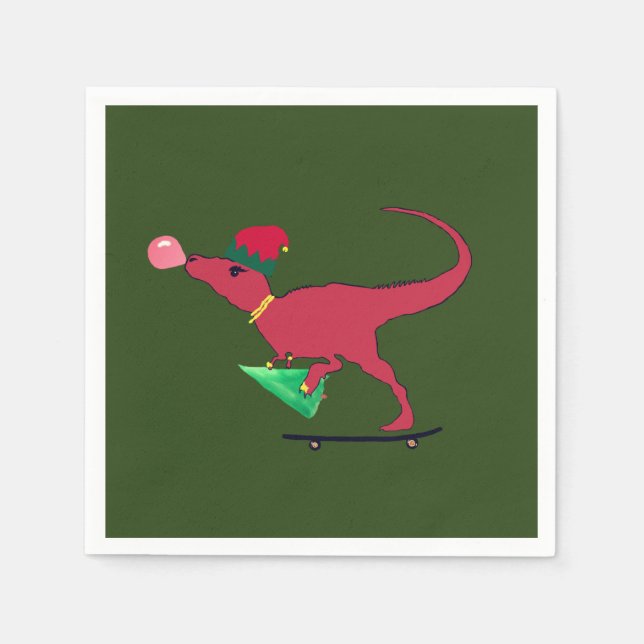 Serviette En Papier Dinosaur Patinage Mood de Noël (Devant)