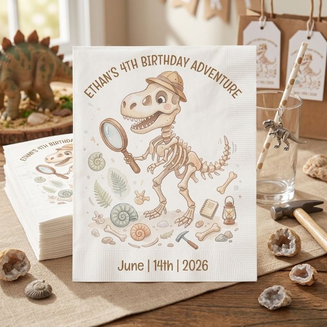 Serviette En Papier Dinosaur Skeleton Paleontologist Boy 4th Birthday (Créateur téléchargé)
