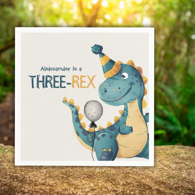 Serviette En Papier Dinosaur Trex Trois Rex 3e fête d'anniversaire (Créateur téléchargé)