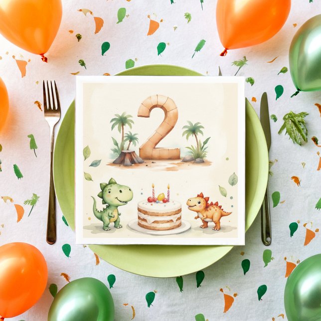 Serviette En Papier Dinosaure à deux rex 2e livre d'anniversaire (Créateur téléchargé)