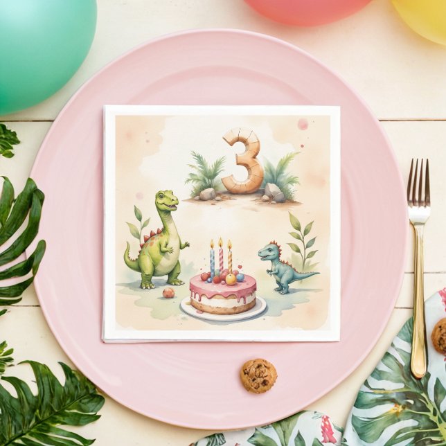 Serviette En Papier Dinosaure à trois Rex 3e Anniversaire Papier (Créateur téléchargé)