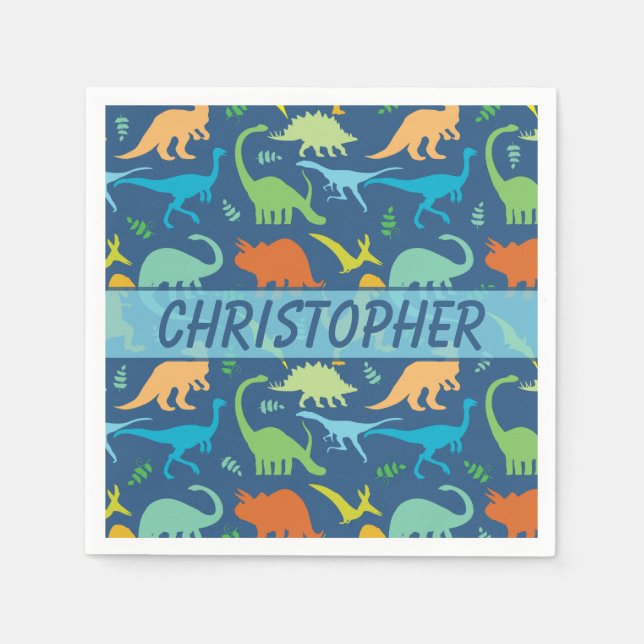 Serviette En Papier Dinosaure coloré Personnaliser (Devant)