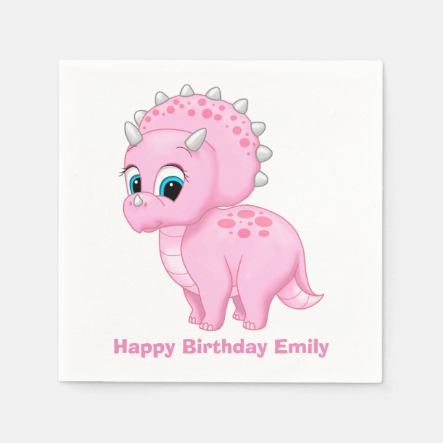 Serviette En Papier Dinosaure de Cute Baby Pink (Devant)