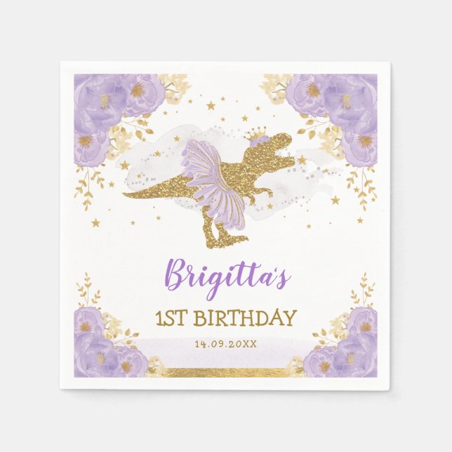 Serviette En Papier Dinosaure d'or violet Ballerina fête d'anniversair (Devant)
