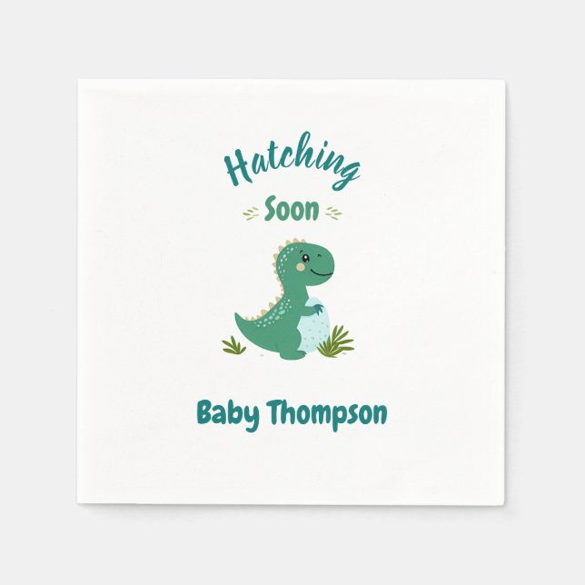 Serviette En Papier Dinosaure Editable Baby Boy Shoy Hatching Bientôt (Devant)