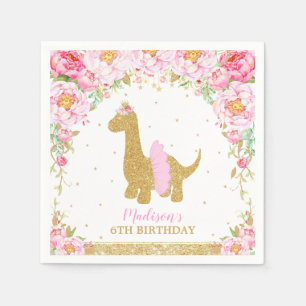 Serviette En Papier Dinosaure floral Anniversaire Pink Tutu Brachiosau