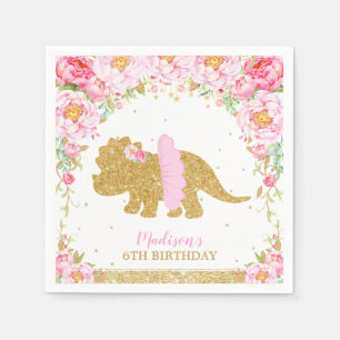 Serviette En Papier Dinosaure floral Anniversaire Pink Tutu Triceratop