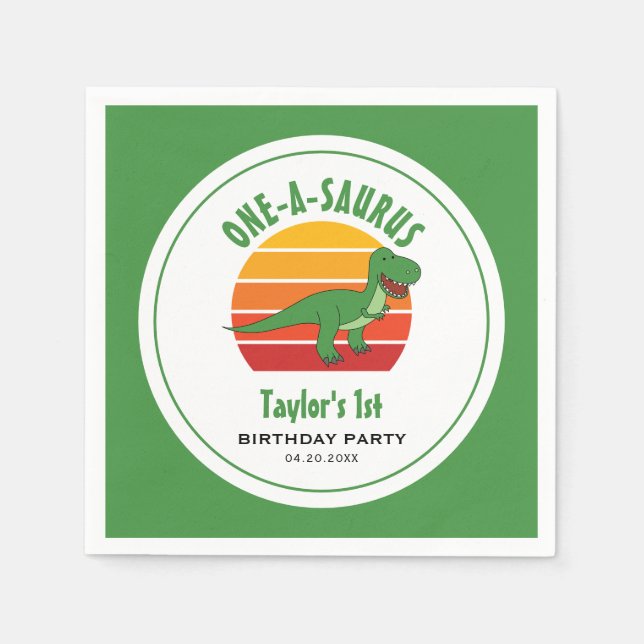 Serviette En Papier Dinosaure One-A-Saurus Genre Neutre 1er Anniversai (Devant)