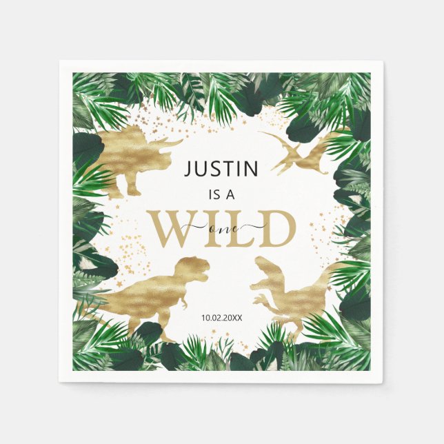 Serviette En Papier Dinosaure or mignon Anniversaire de enfant Dino Tr (Devant)