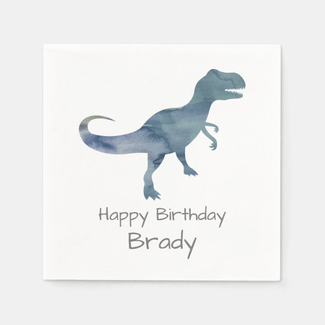 Serviette En Papier Dinosaure personnalisé bleu nappe d'anniversaire (Devant)