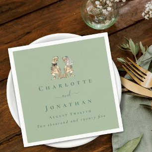 Serviette En Papier Dinosaure Thème Mariage Sage personnalisé Vert