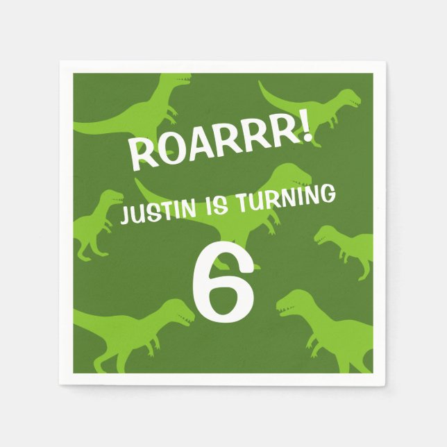 Serviette En Papier Dinosaure vert mignon thème Anniversaire serviette (Devant)