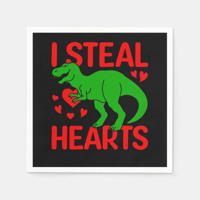 Serviette En Papier Dinosaure Vert Valentine I Voler Coeurs (Devant)