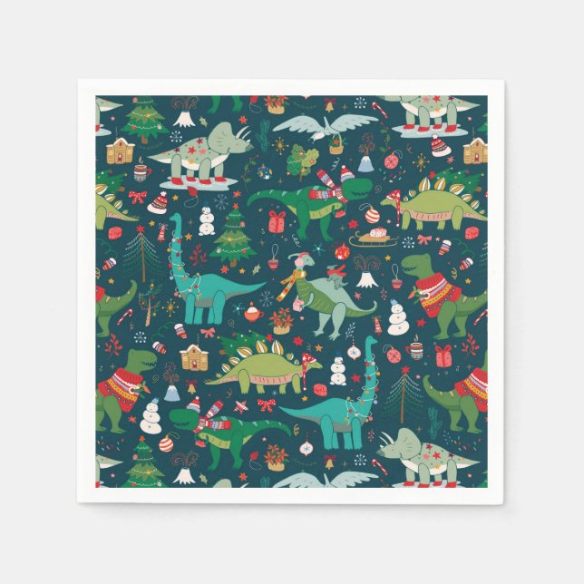 Serviette En Papier Dinosaures festifs Motif de Noël (Devant)