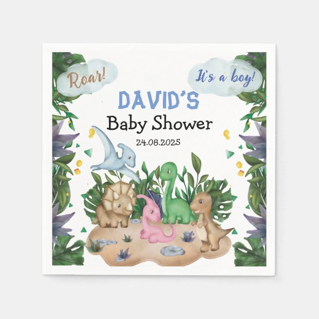 Serviette En Papier Dinosaures Forêt Tropicale Baby shower Garçon (Devant)