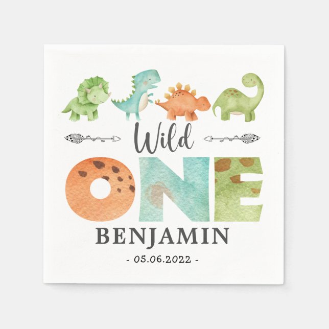 Serviette En Papier Dinosaures Wild Un 1er Anniversaire jurassique (Devant)