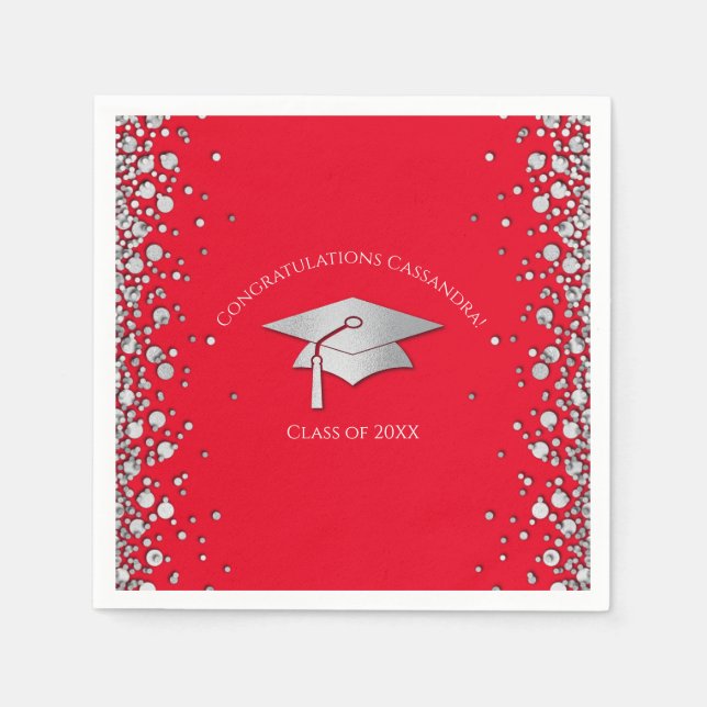Serviette En Papier Diplômation Rouge et Argent (Devant)