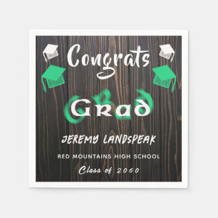 Serviette En Papier Diplômé 2025 Texte flou vert et blanc