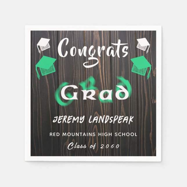 Serviette En Papier Diplômé 2025 Texte flou vert et blanc (Devant)
