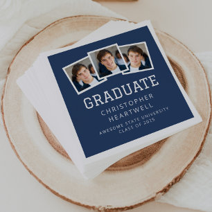 Serviette En Papier Diplômé 2026 3-Photos Bleu Marine Blanc