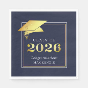 Serviette En Papier Diplômé 2026 Bleu Nuit Faux Métallic Or