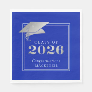 Serviette En Papier Diplômé 2026 Bleu Royal Faux Argent