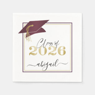 Serviette En Papier Diplôme 2026 Casquette bordeaux écriture métallisé