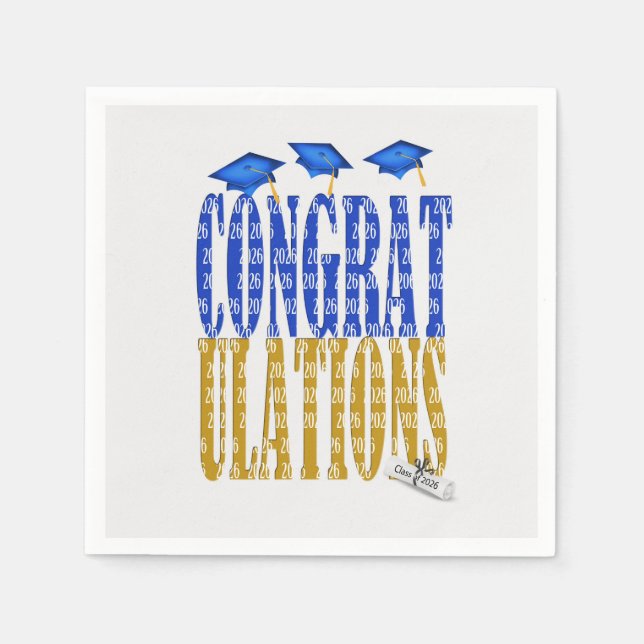 Serviette En Papier Diplômé 2026 en bleu et or (Devant)