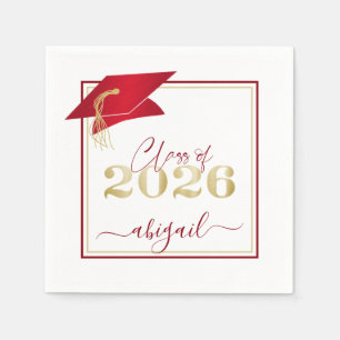 Serviette En Papier Diplômé 2026 Faux Métal Rouge Or Script