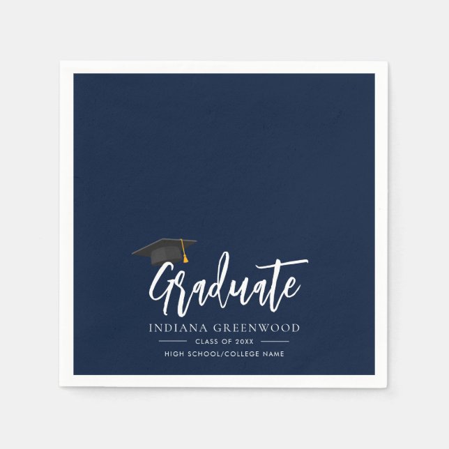 Serviette En Papier Diplôme 2026 Papier Bleu Marine Script (Devant)