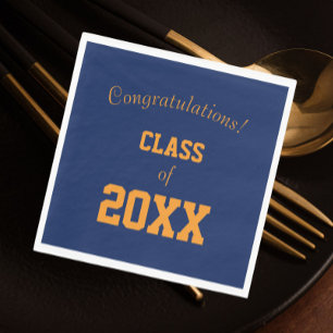 Serviette En Papier Diplômé aux couleurs scolaires bleu marine et oran
