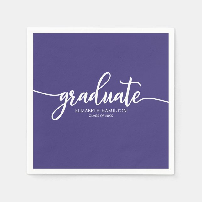 Serviette En Papier Diplômé Calligraphie Simple Graduation Violet (Devant)