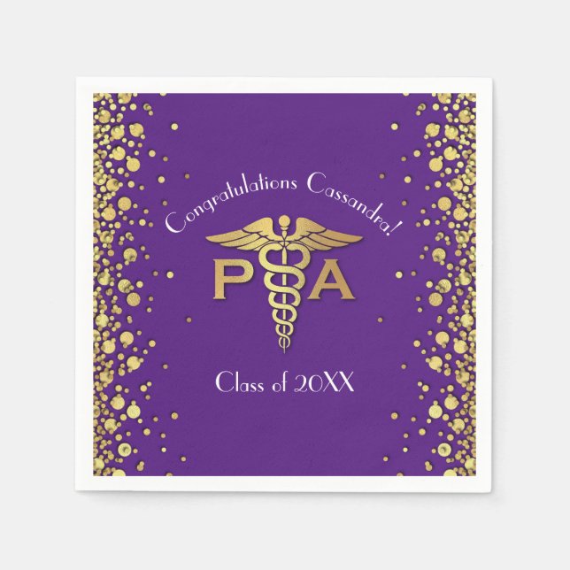 Serviette En Papier Diplôme d'Assistant de Médecin AM Violet Or (Devant)