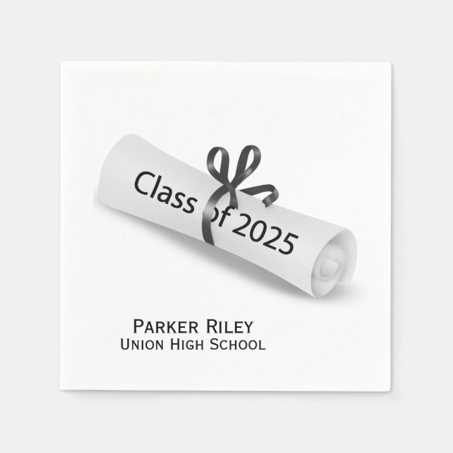 Serviette En Papier Diplôme de fin d'études 2025 sur blanc (Devant)