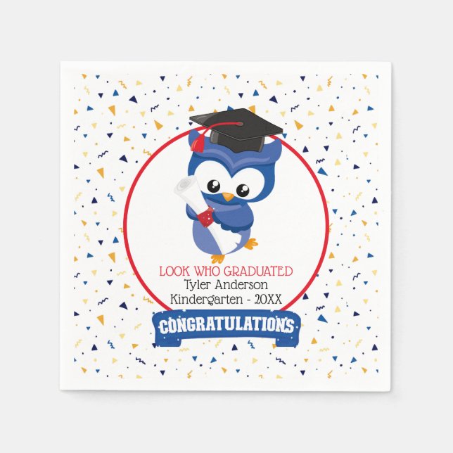 Serviette En Papier Diplômé de la maternelle Blue Owl  (Devant)