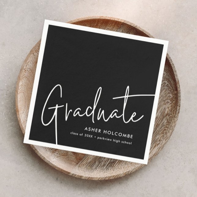 Serviette En Papier Diplômé de Script Moderne Simple Remise des Diplôm (Modern Graduate Script Simple Graduation Party Napkins.)