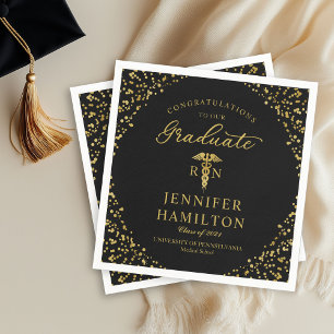 Serviette En Papier Diplôme d'infirmière docteur élégant or noir